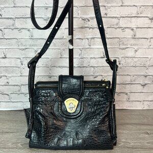 Brahmin Melbourne Black Mojito Croc Embossed Crossbody